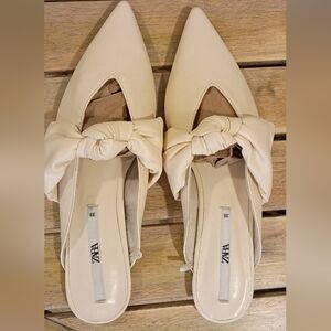 Zara Cream Knot-Front Pointed Toe Flats
